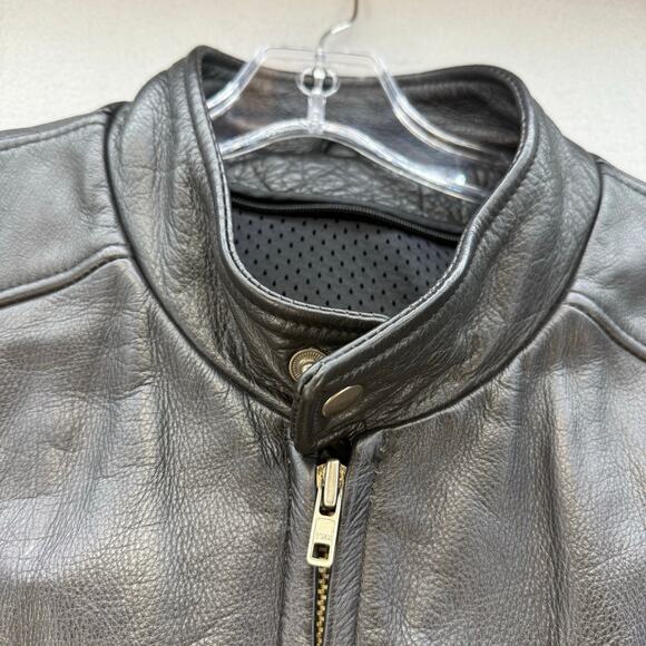 Wilson Leather Moto Racer Jacket Men's XL Black Priest Collar Biker Jacket - Picture 6 of 16